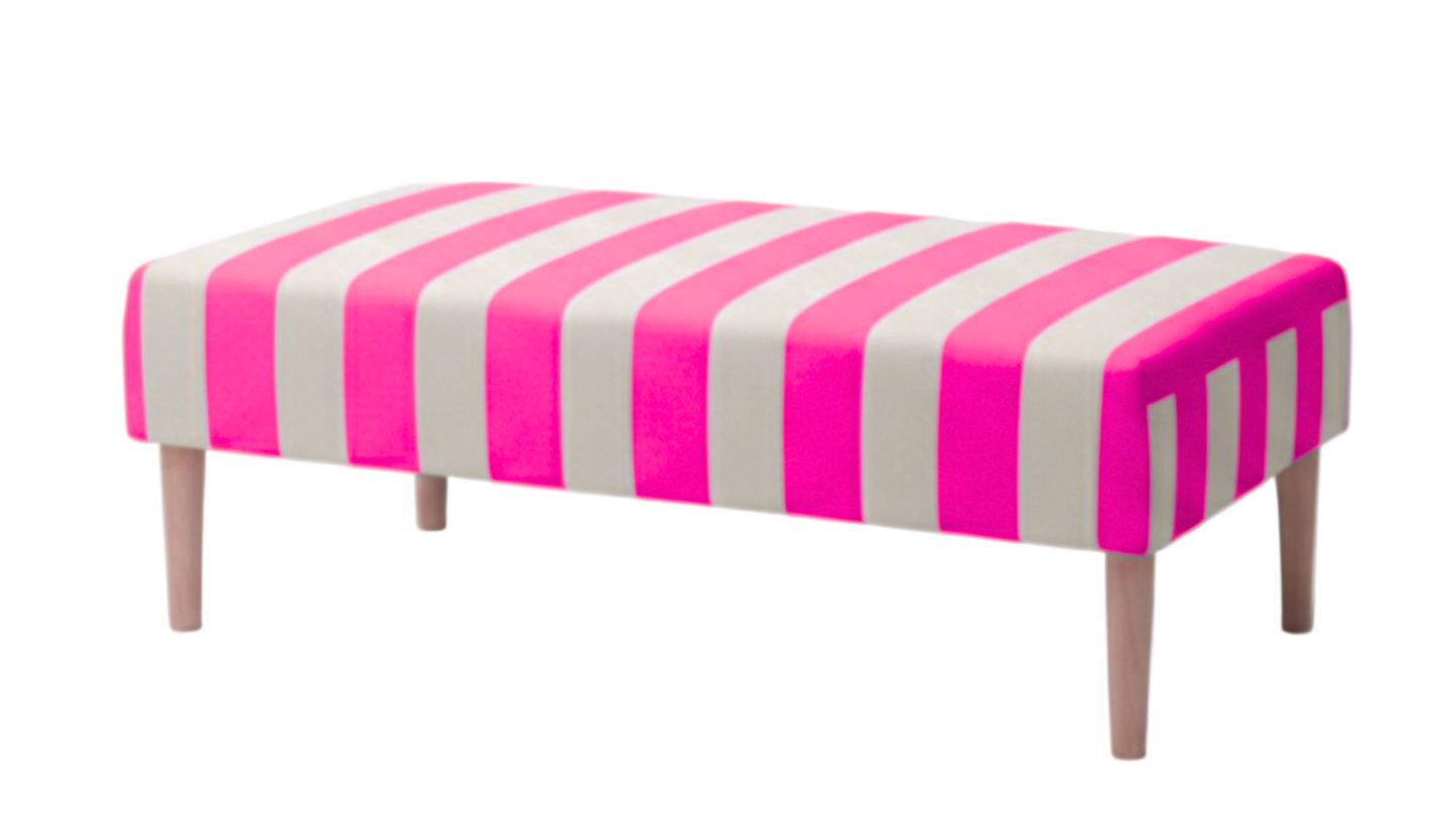 Hand-Painted Upholstered Linen Coffee Table Ottoman in Stripe print