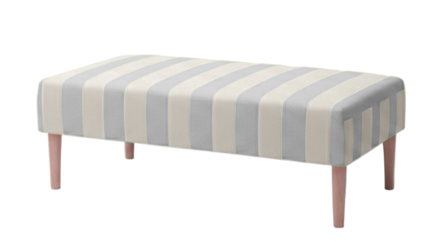 Hand-Painted Upholstered Linen Coffee Table Ottoman in Stripe print