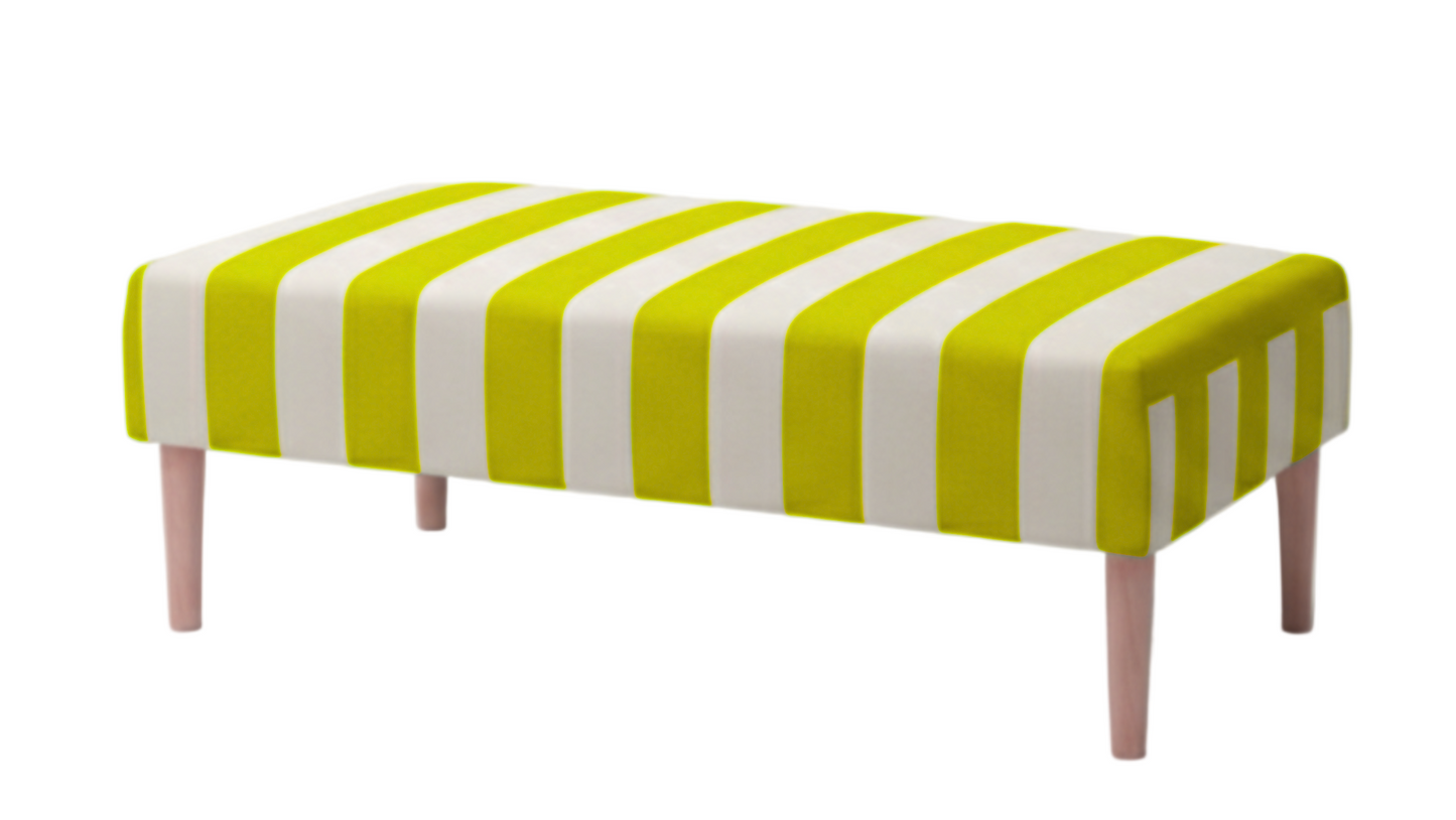 Hand-Painted Upholstered Linen Coffee Table Ottoman in Stripe print
