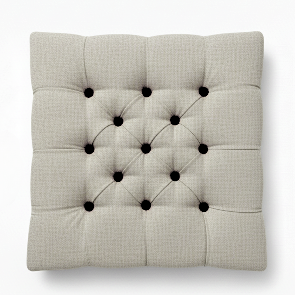 Upholstered Linen Square Footstool with contrast Button Tufting