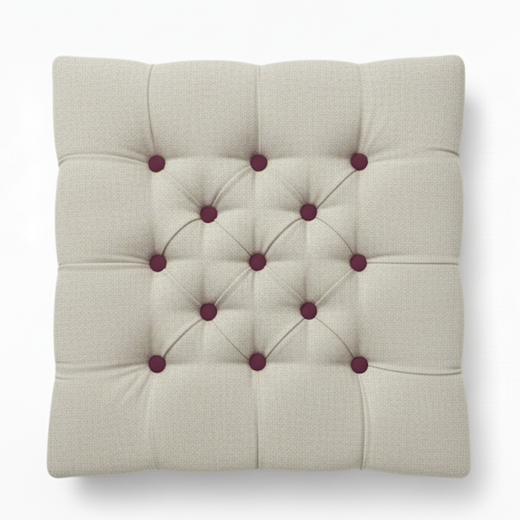 Upholstered Linen Square Footstool with contrast Button Tufting