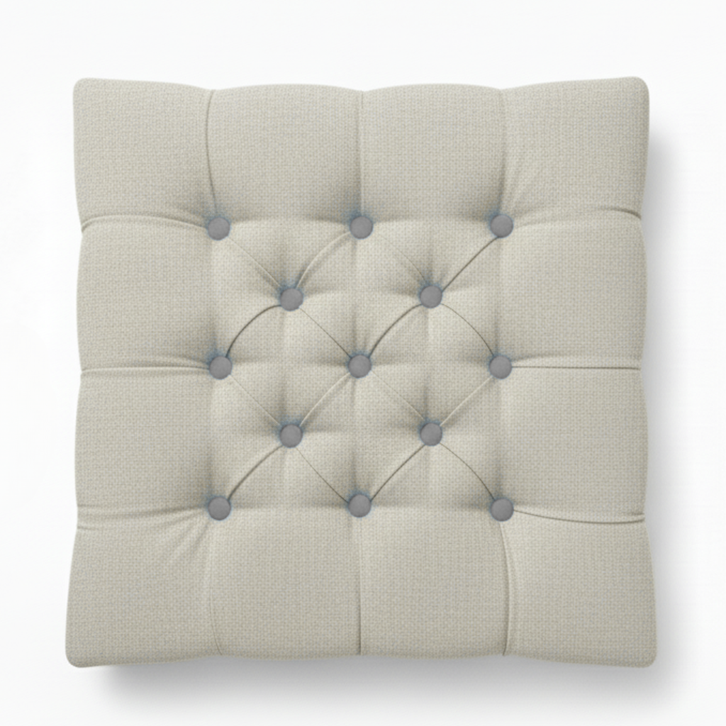 Upholstered Linen Square Footstool with contrast Button Tufting