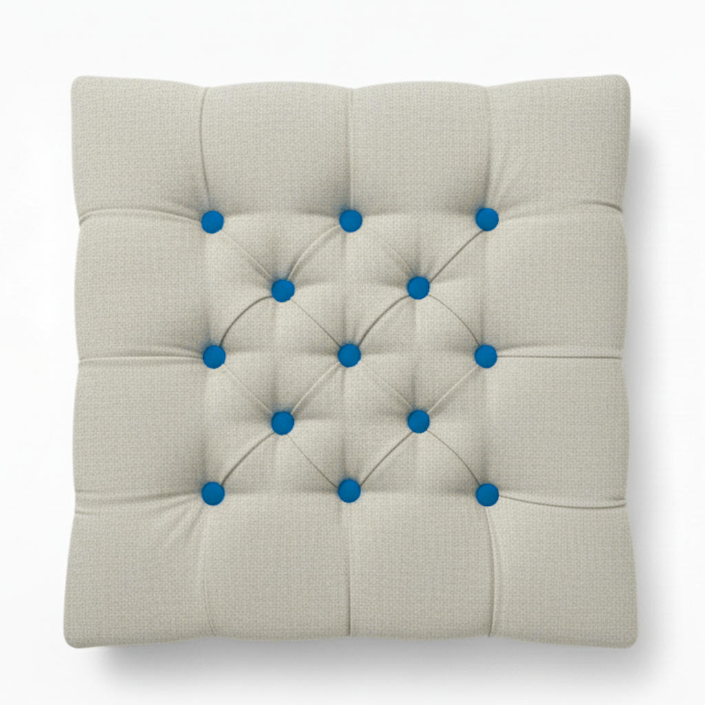 Upholstered Linen Square Footstool with contrast Button Tufting