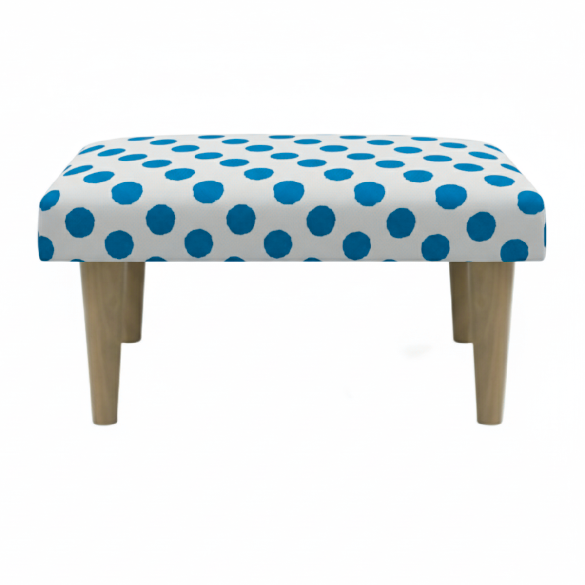 Hand-Painted Upholstered Linen Square Footstool in Polka Dot print