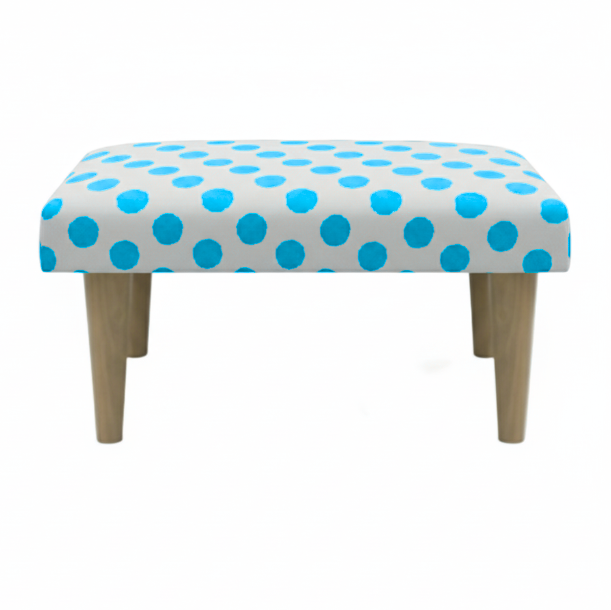 Hand-Painted Upholstered Linen Square Footstool in Polka Dot print