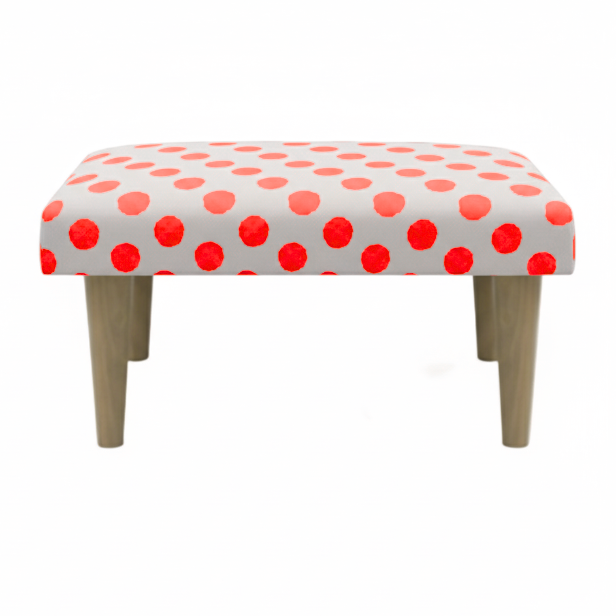 Hand-Painted Upholstered Linen Square Footstool in Polka Dot print