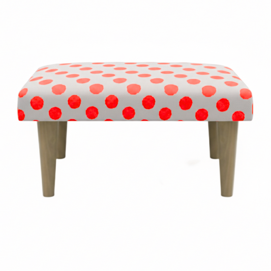 Hand-Painted Upholstered Linen Square Footstool in Polka Dot print