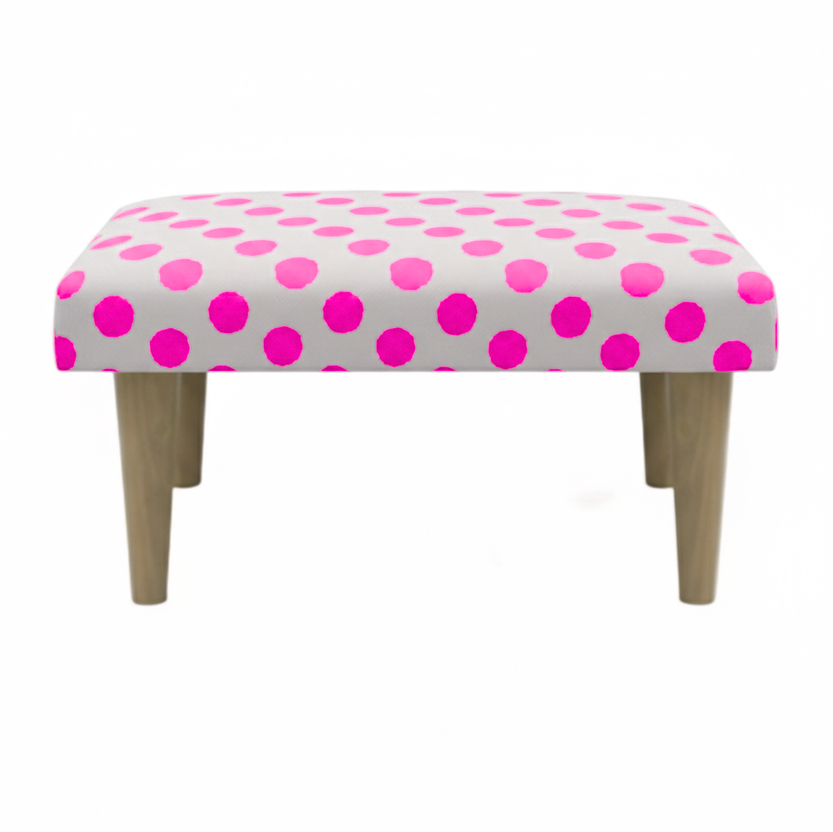 Hand-Painted Upholstered Linen Square Footstool in Polka Dot print