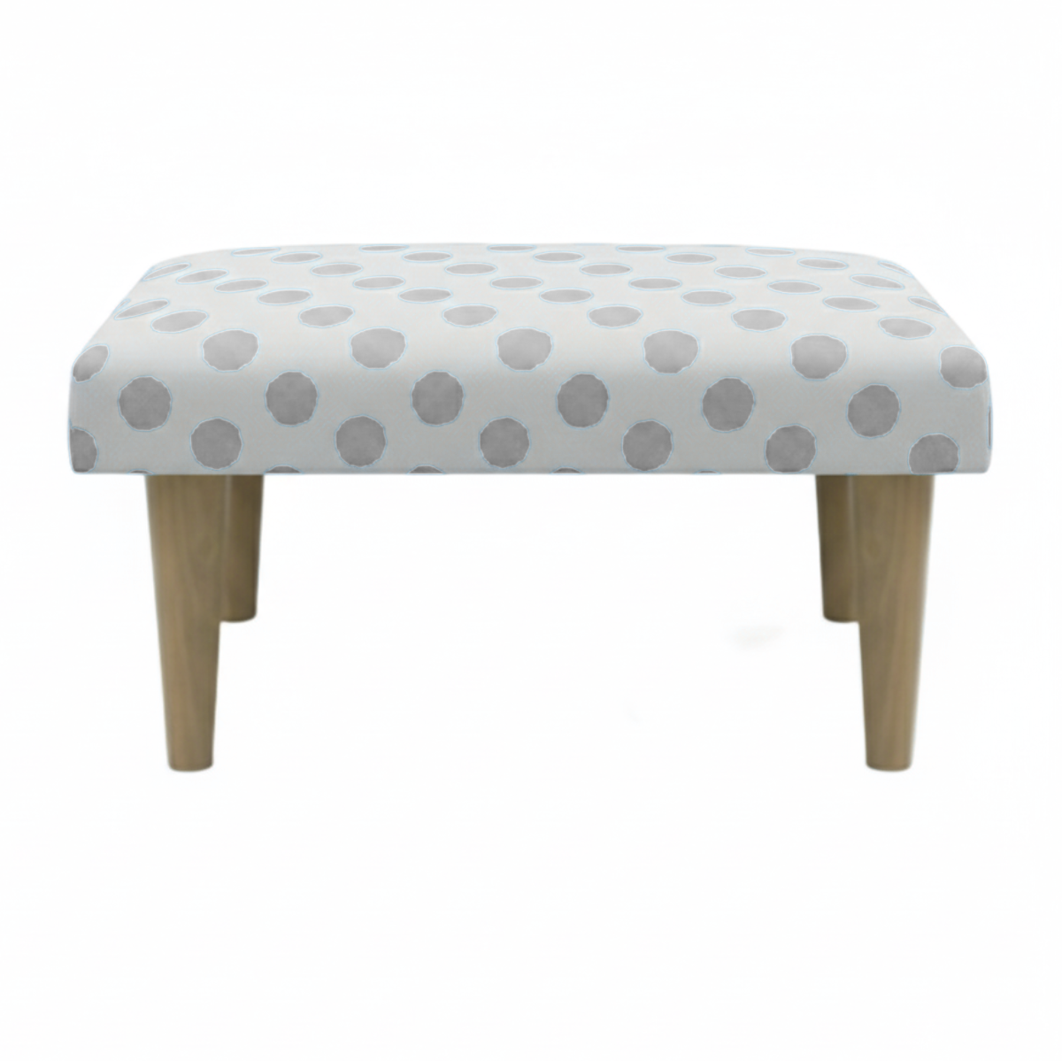 Hand-Painted Upholstered Linen Square Footstool in Polka Dot print