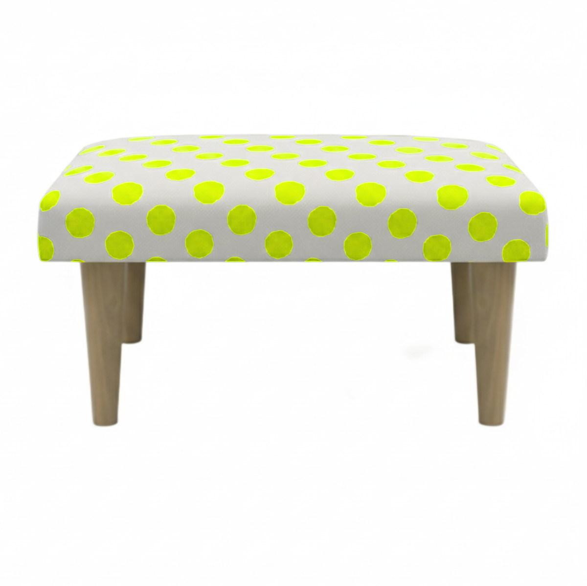 Hand-Painted Upholstered Linen Square Footstool in Polka Dot print