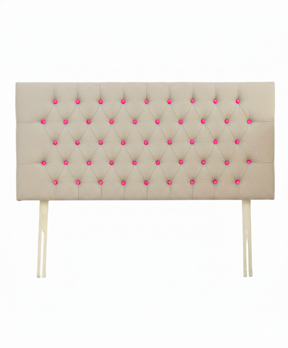Upholstered Linen Single Headboard with contrast Button Tufting