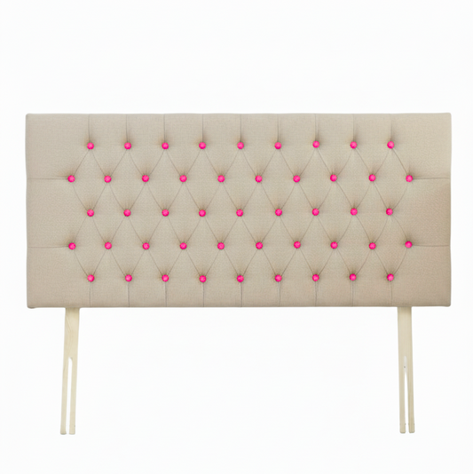 colourful pink button tufted statement headboard modern bedroom UK