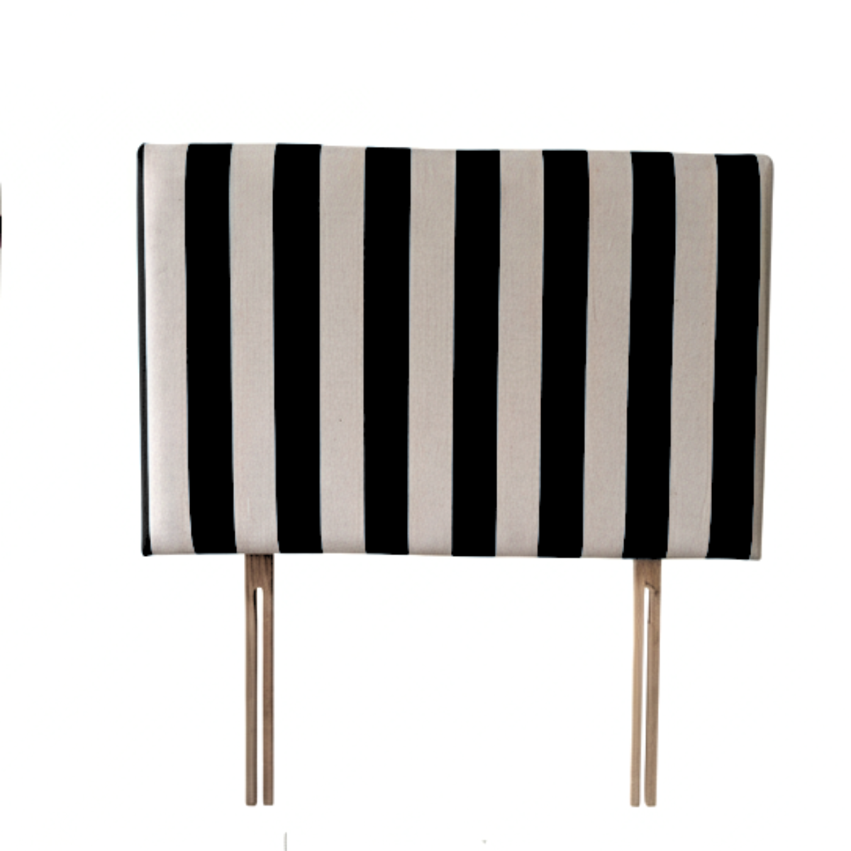 Black and white striped headboard on a white background