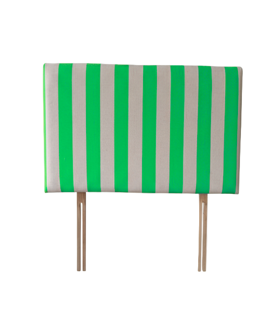 Striped green and beige headboard on a white background