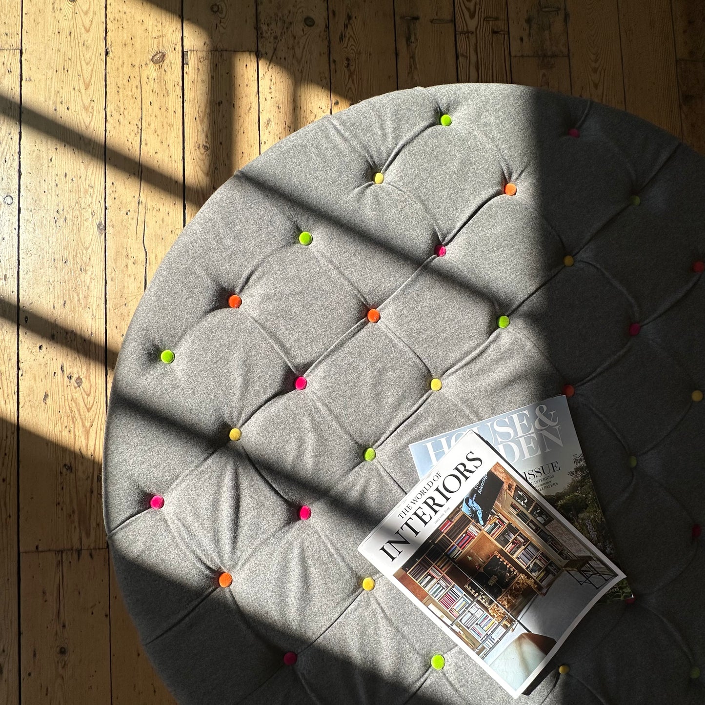 Upcycled Upholstered Circular Colour Coffee Table in Recycled Wool