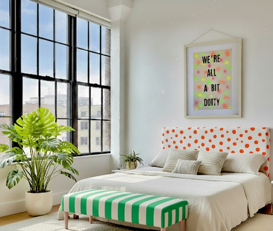 Hand-Painted Upholstered Linen Coffee Table Ottoman in Stripe print