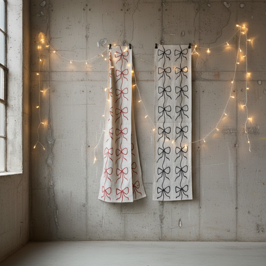Hand-Painted Bow print sustainable Linen Table Runner