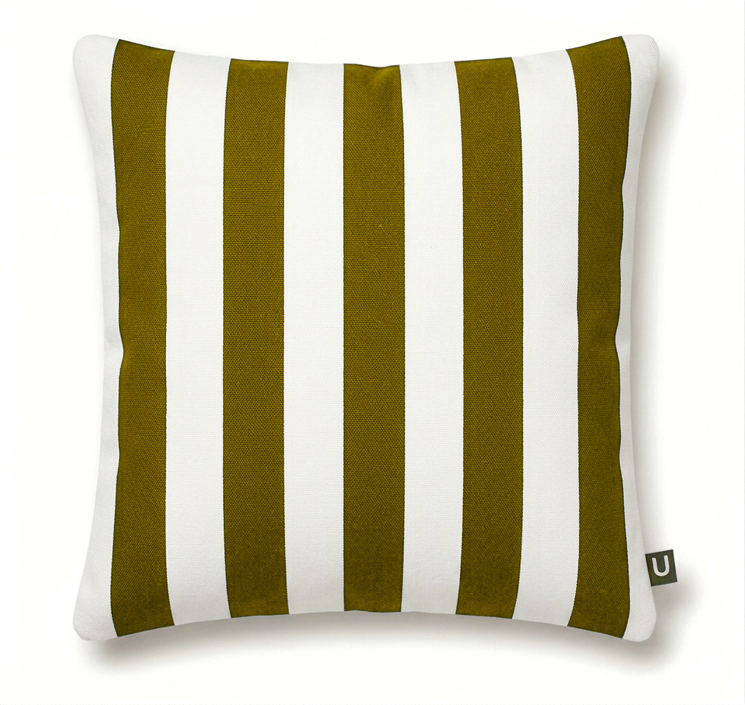 Large Indoor Outdoor Cotton Canvas Stripe Cushion | Water-Resistant Garden & Pool Pillow