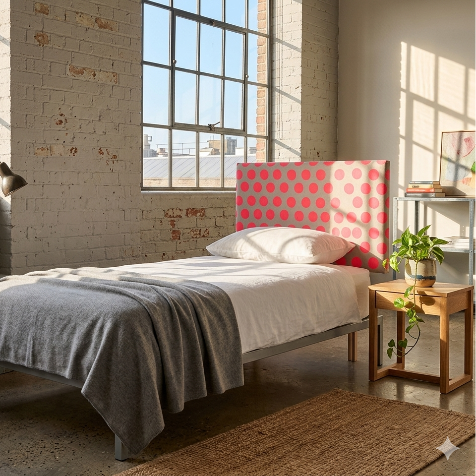 Upholstered Hand-painted 'Dotty' print on Natural Linen Single Headboard