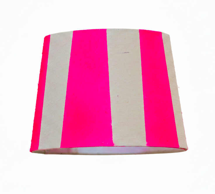 Hand-Painted Upcycled Linen Sustainable Drum Lampshade in Stripe Print