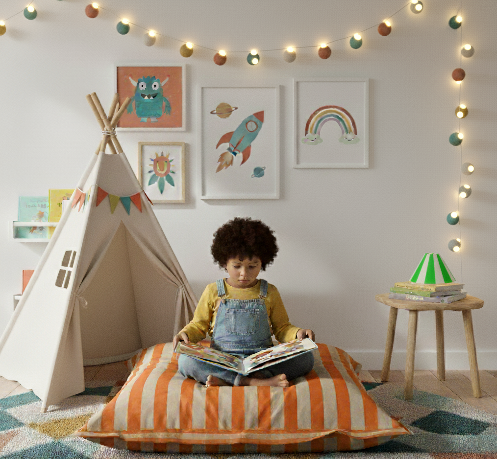 Hand-painted & Re-purposed Linen Large Floor Cushion in Stripe print