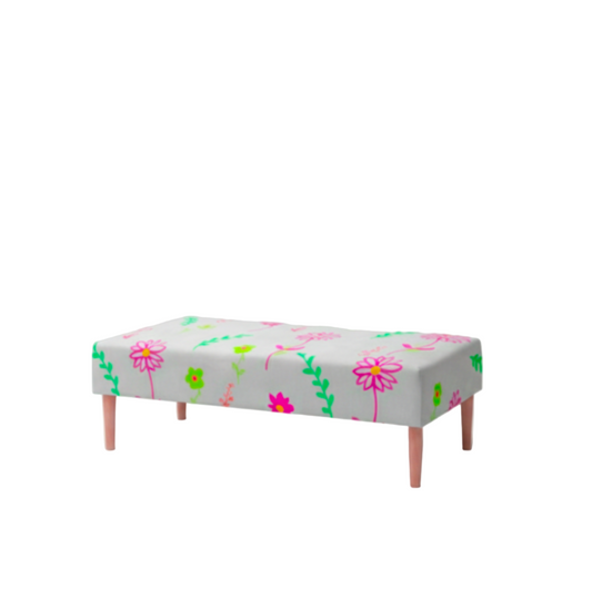Hand-painted Upholstered Linen Coffee Table Ottoman Footstool  in floral print