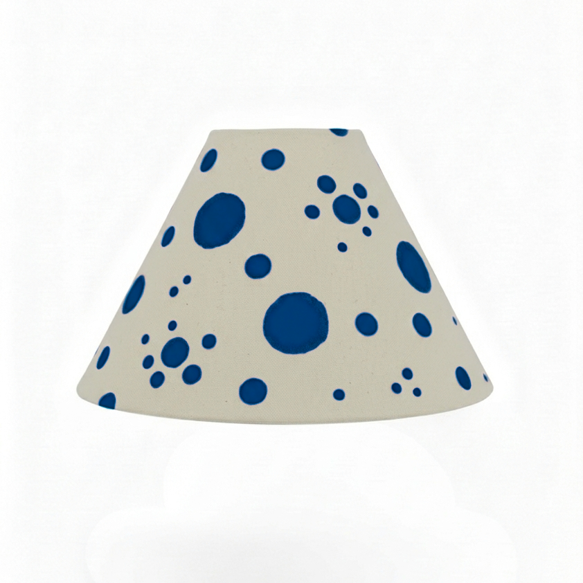 cornical shape lampshade in splatter design polka dots in navy 