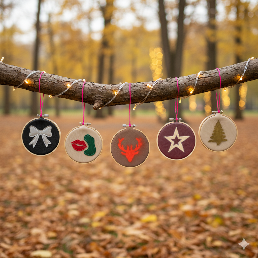 Upcycled Leather Christmas Tree Decoration Hoop