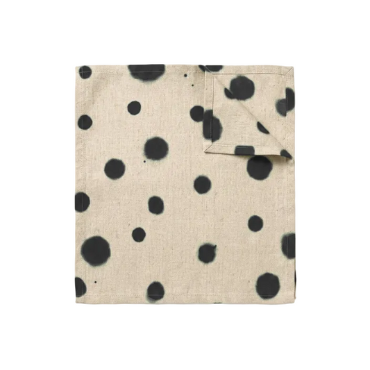 linen square napkin set with polka dot design in black