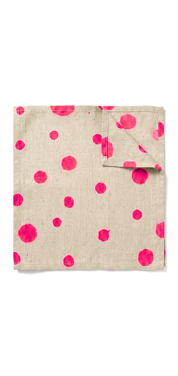 linen napkin set of 2 with polka dot design in bright pink