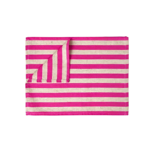 striped placemat in neon pink and linen fabric 
