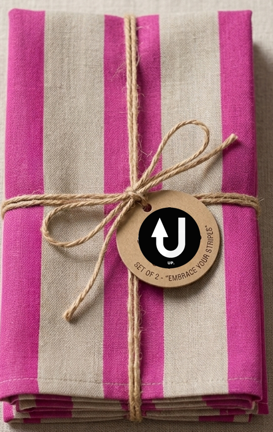 Hand-Painted Stripe Print Linen Table Placemat - Set of 2 (Artisan Table Linen)