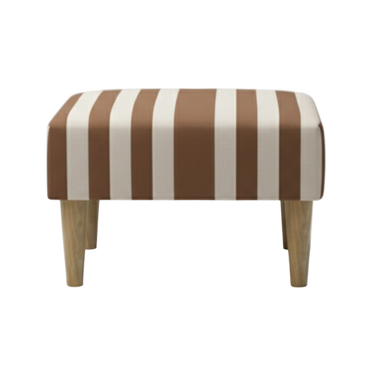 Hand-Painted Upholstered Linen Square Footstool in Stripe print