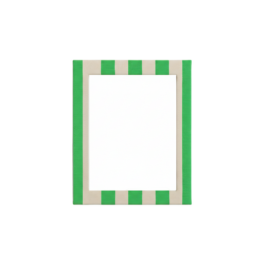 Rectangular frame with green and beige stripes on a white background