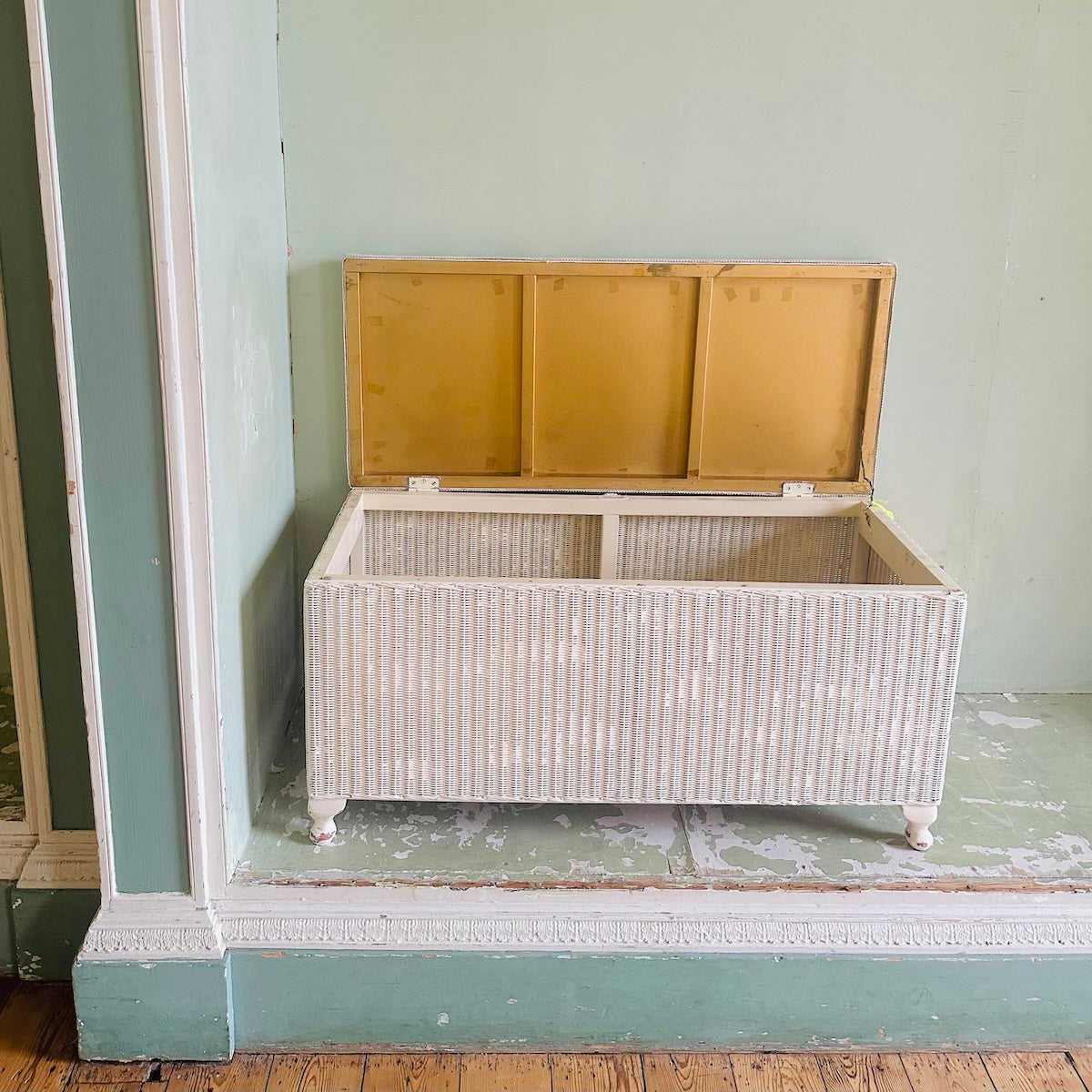 Upholstered Original Lloyd Loom Ottoman Storage Box in Cotton Linen Stripe