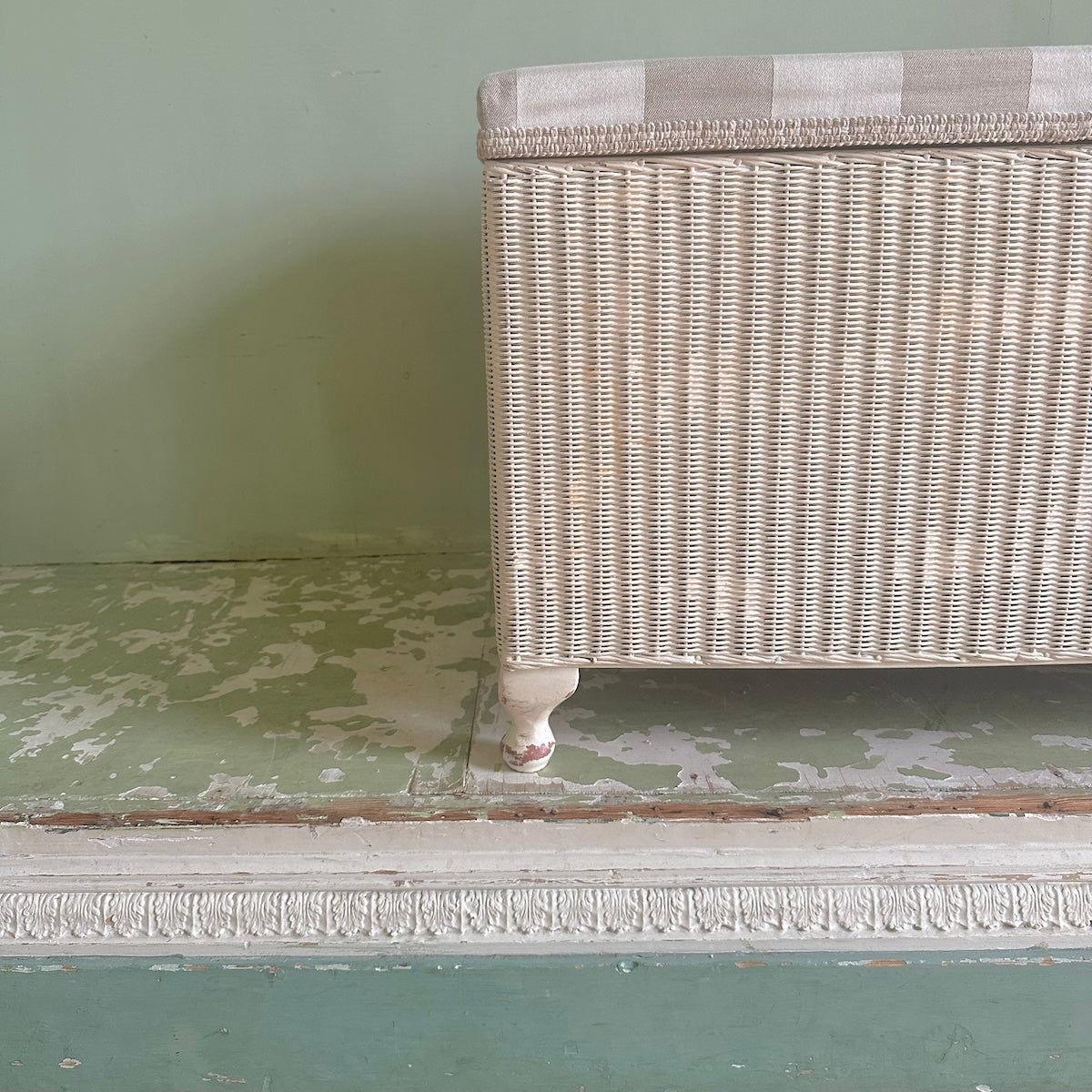 Upholstered Original Lloyd Loom Ottoman Storage Box in Cotton Linen Stripe