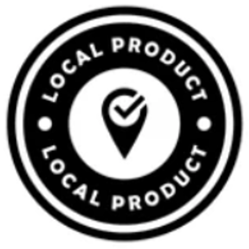 Circular logo with 'Local Product' text and a checkmark inside on a white background