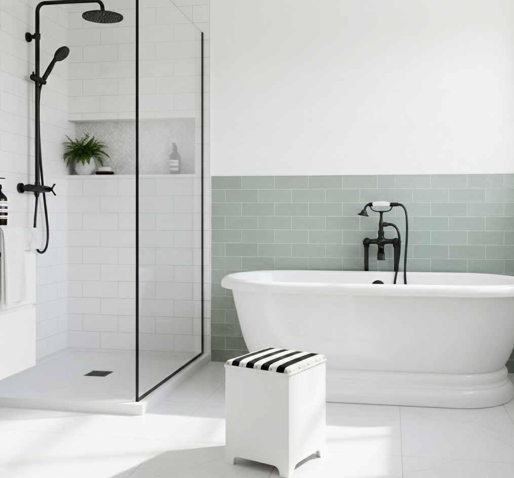 Upholstered Vintage Mex Storage Box Seat in Linen Stripe Print