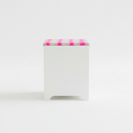Upholstered Vintage Mex Storage Box Seat in Linen Neon Stripe