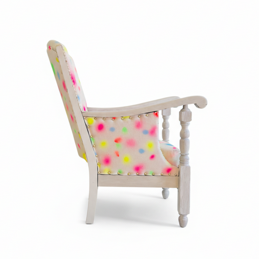 Upholstered & Upcycled Vintage 1950s Armchair in Sustainable Linen Print