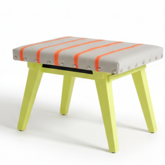 Upholstered Footstool in Sustainable Linen Stripe
