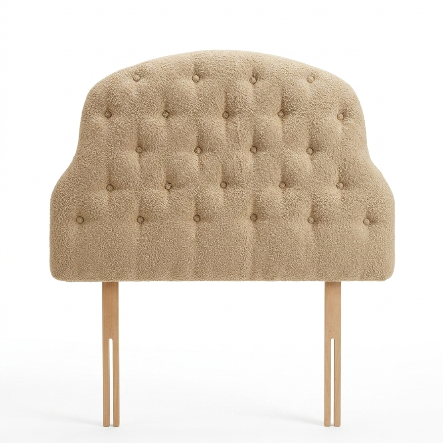 upcycled boucle taupe headboard single size with buttin tufting detail