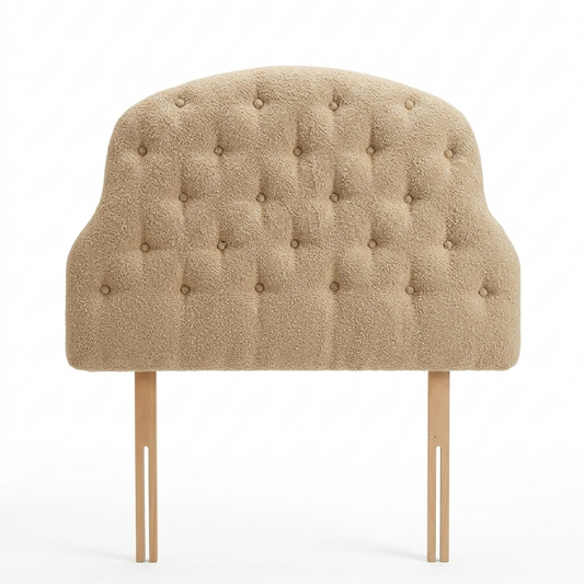 upcycled boucle taupe headboard single size with buttin tufting detail