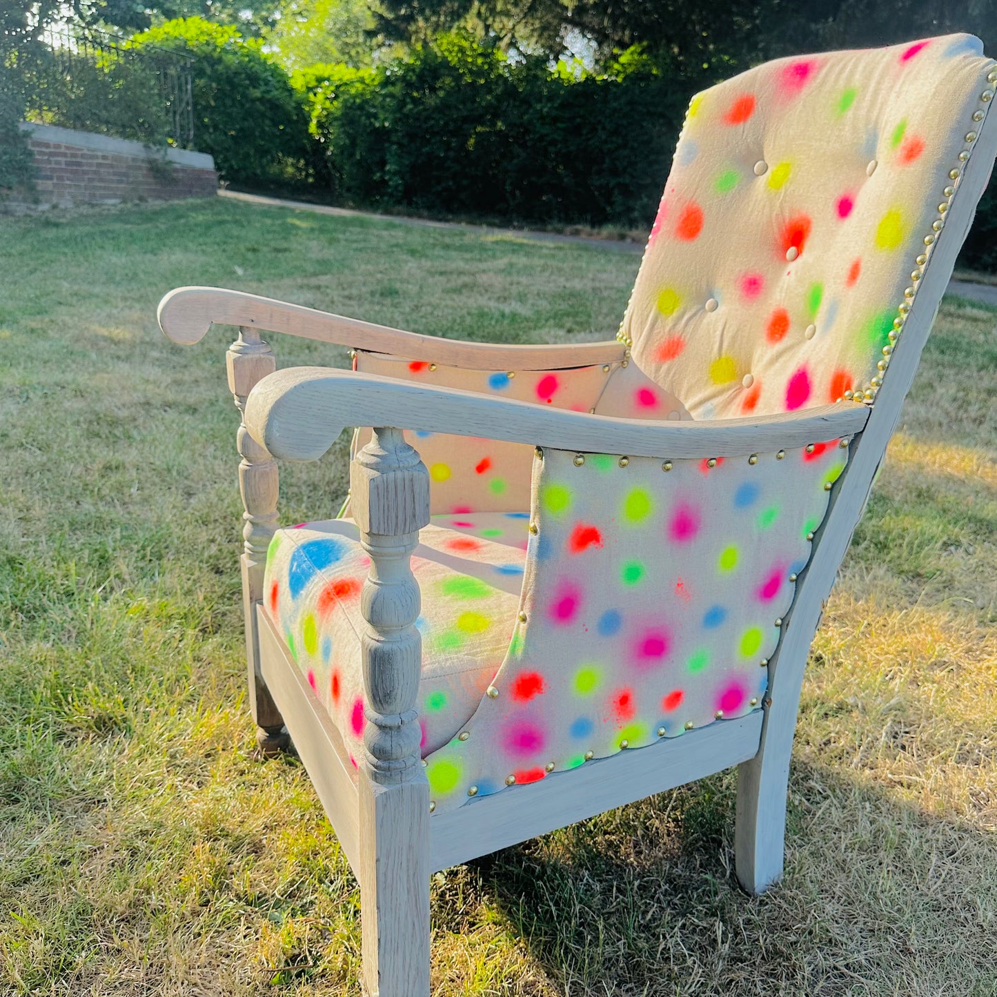 Upholstered & Upcycled Vintage 1950s Armchair in Sustainable Linen Print