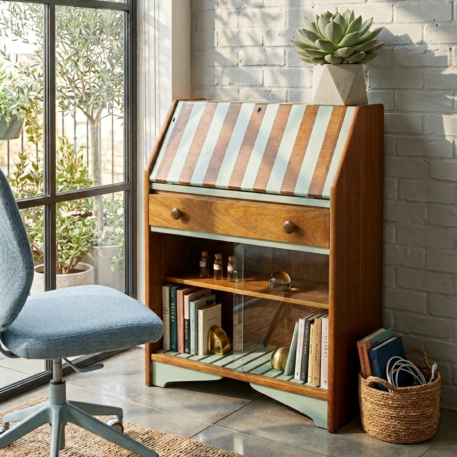 Mid Century Lebus Writing Bureau Desk Cabinet Vintage Teak 1960s Storage Cupboard