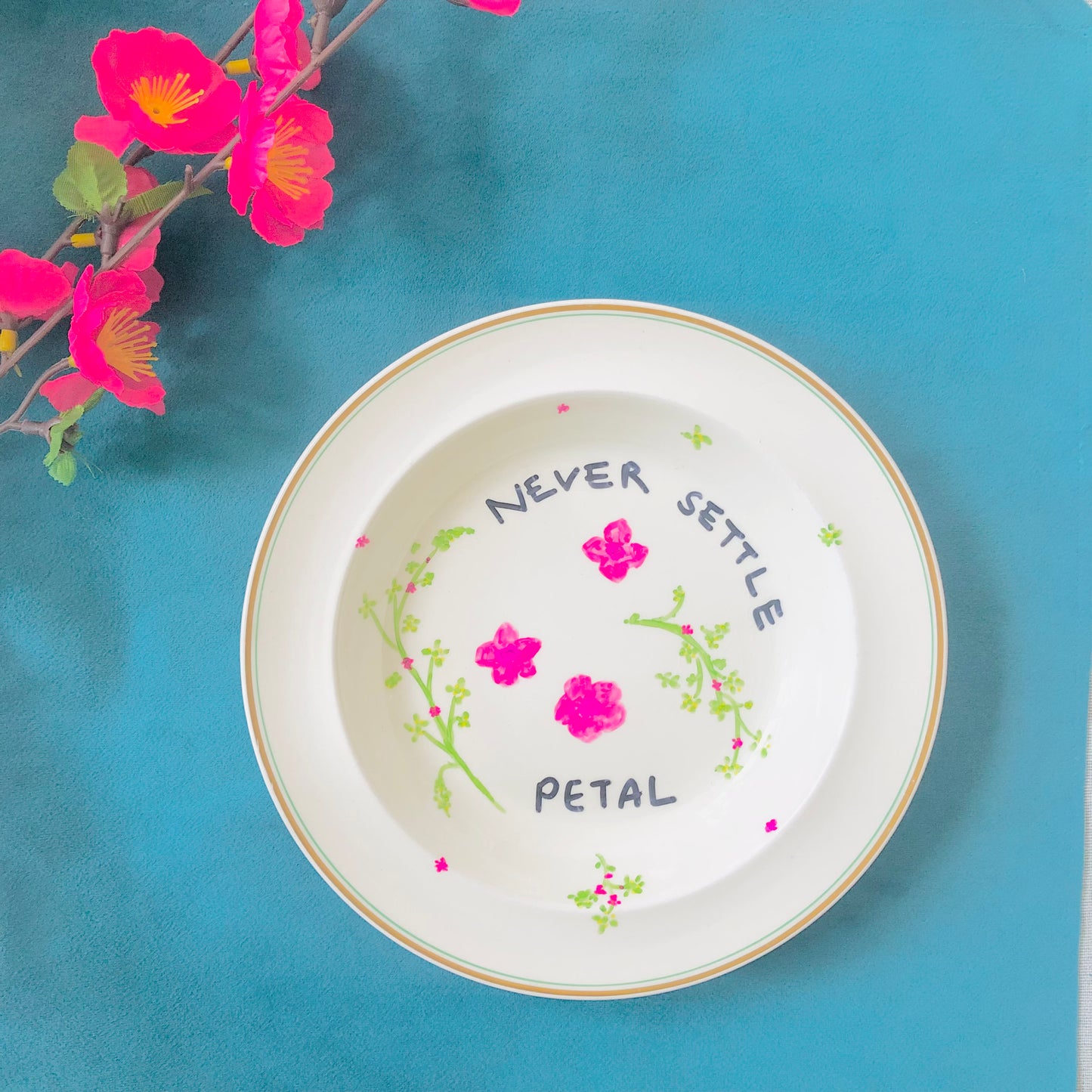 “Never Settle Petal” Vintage Plate