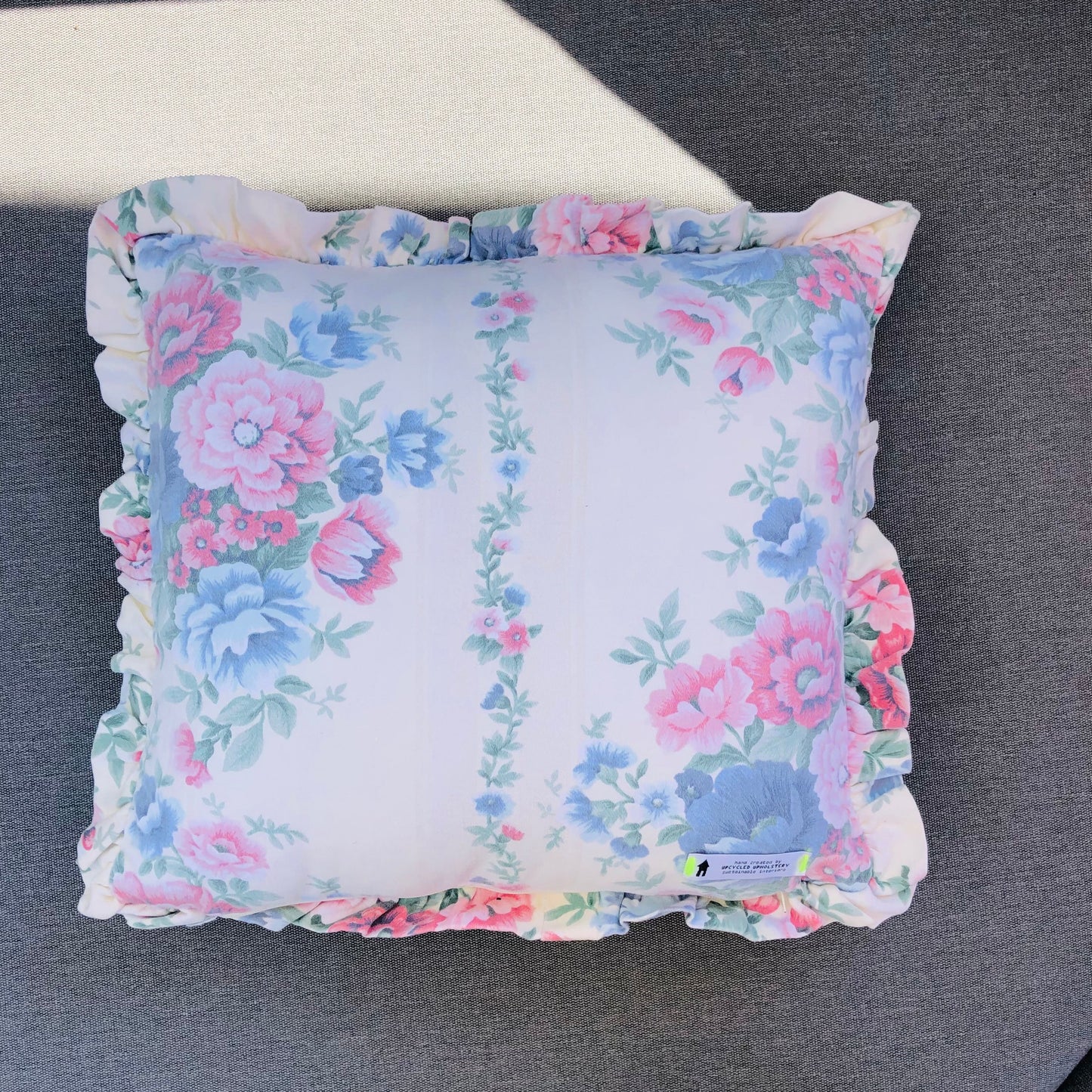Upcycled Vintage Floral Frill Cushion